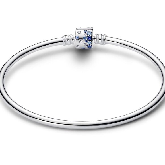 PANDORA 925 Blue Sparkle Barrel Clasp Charm Bangle 593930C01 7.5 in NEW in box - Picture 3 of 5